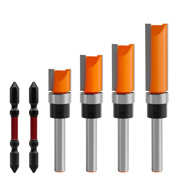 Kuzuru 4本セットトリマービットルータービットほぞカッターガイドべアリング付ストレートビット ...