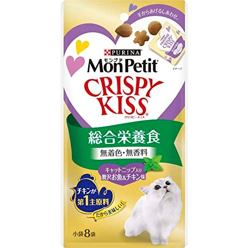 モンプチ クリスピーキッス 猫用おやつ 総合栄養食 キャットニップ入り贅沢お魚&amp;チキン味 24g3g...