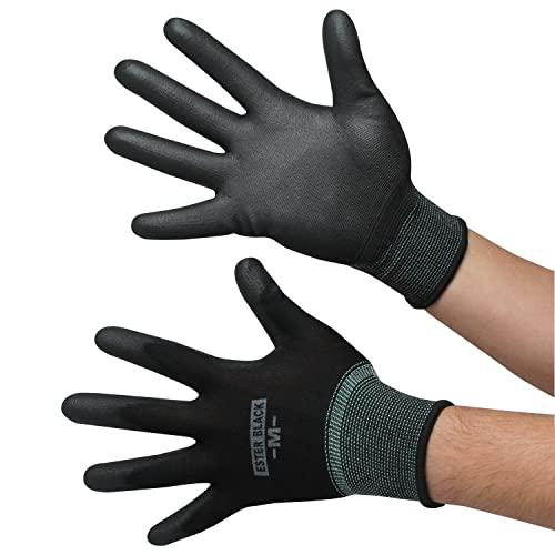 ACE ウレタン背抜き手袋 黒 10双パック Mサイズ AG7701 エステルブラック 作業手袋