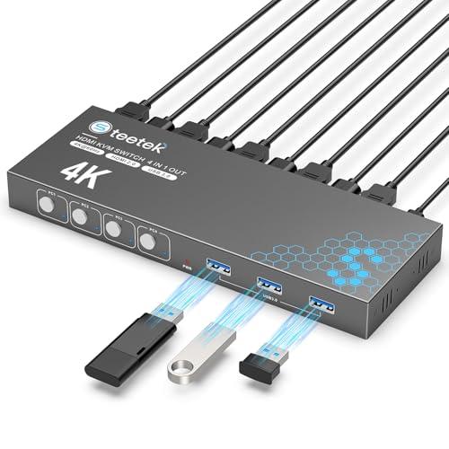 4K HDMI KVM スイッチ、4 台のコンピューター/4PC で 1 つのモニターを共有、フル ...