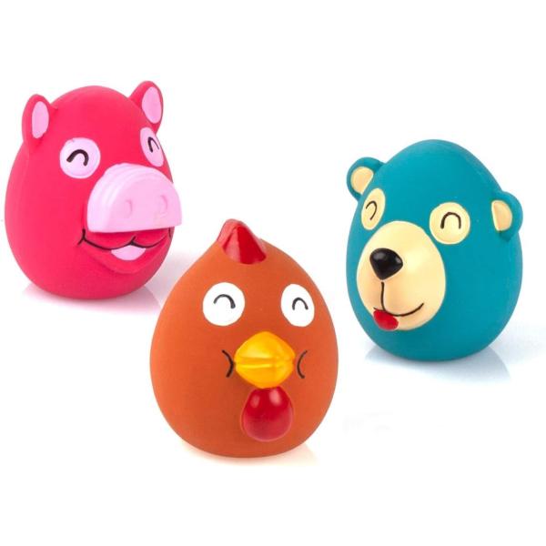 Chiwava 3個 6.6cm 音の出るラテックスゴム犬おもちゃ かわいい動物の顔 インタラクティ...