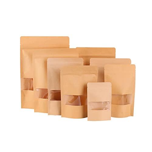クラフト紙 窓付き ジップ袋 紙袋 50個入 自立バッグ 角底袋 包装バッグ 食品用 キッチン 収納...