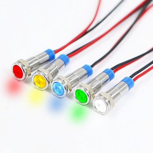 防水インジケータライト 12V LED 5色セット赤/黄/青/緑/白 防水信号ランプ 警告ランプ パ...