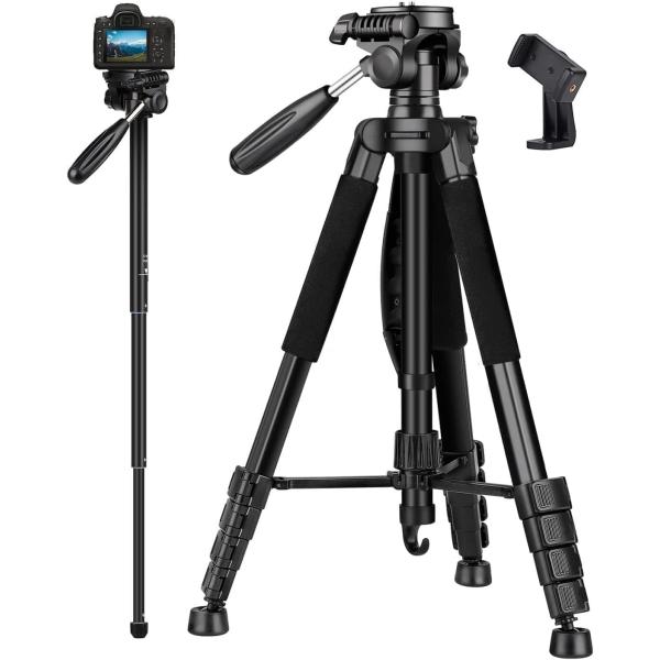 カメラ 三脚 190cmスマホ 三脚 一脚可変式 5段階伸縮 3WAY雲台 360°回転可能 収納袋...