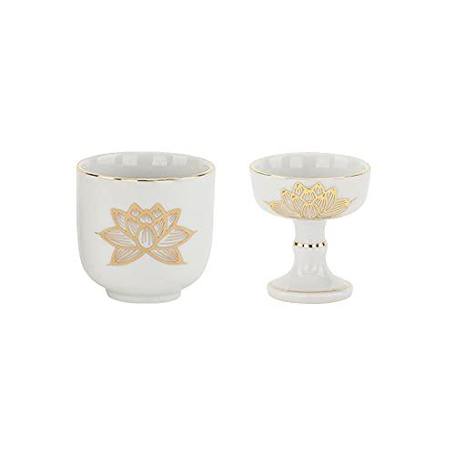お仏壇のはせがわ 仏飯器 湯呑 仏具セット 白金蓮/小 日本製 仏飯 仏器 湯呑み 白/金蓮柄 仏壇...