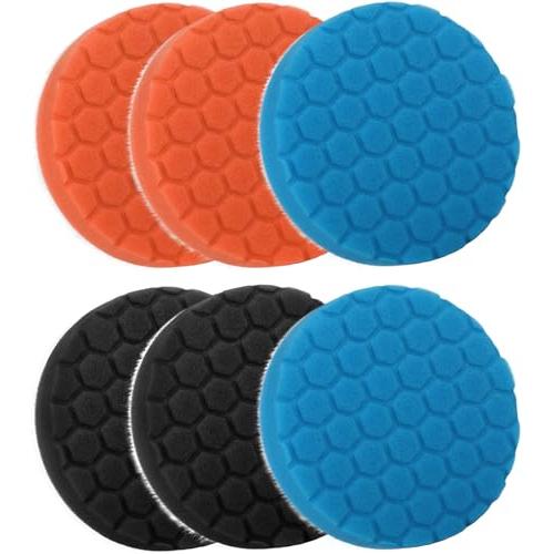 HWXINIE スポンジ バフ 150mm 6個セット細目 極細目マジックテープ式 ポリッシャー バ...