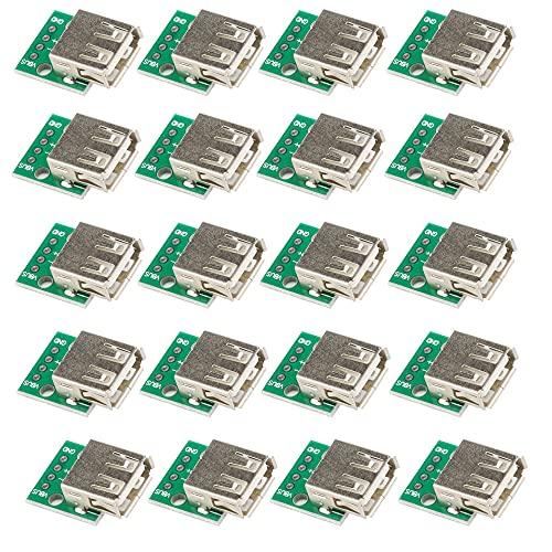 KKHMF 20個 USB タイプA メスソケット ブレイクアウトボード 4Pアダプタコネクタ 2....
