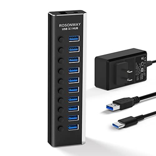 ROSONWAY USB ハブ 3.1 Gen2 10Gbps 10ポートアルミ製 36W USB ...