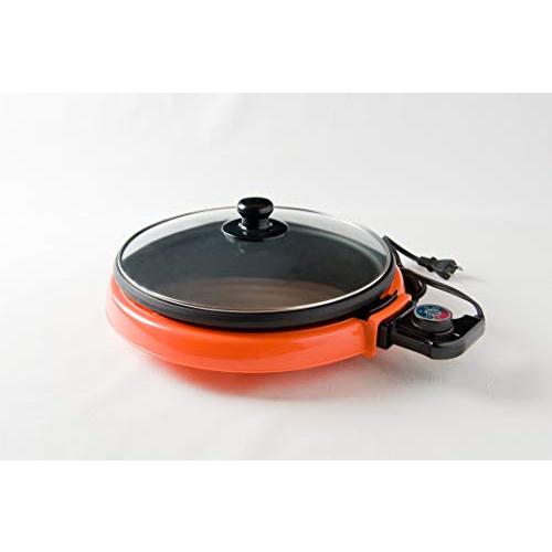 丸山技研 電気 ホットプレート 28cm ガラス蓋 丸形 1200W ダイヤル温調式 オレンジ AZ...
