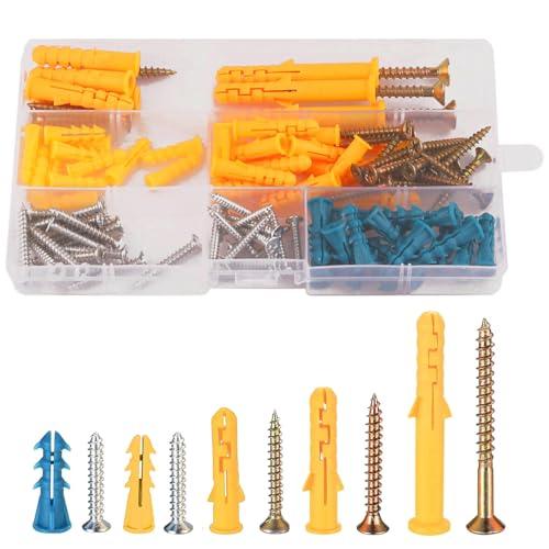 ボードアンカー 膨張チューブ 6種サイズ 100本セット ネジ付き 収納ケース付き アンカーボルト ...