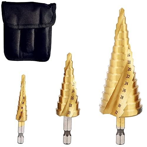 ステップドリル 六角軸 3本セット 4-32mm15段 4-20mm9段 4-12mm9段 チタンコ...