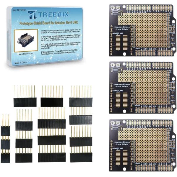 Treedix 3個セット ユニバーサル基板 両面 金メッキピンヘッダー付き プロタイプ シールド ...