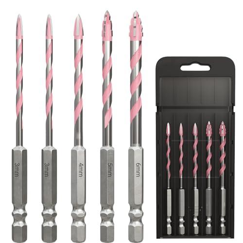 CSOOM 超硬四刃偏心ドリル・多機能ドリル プロ仕様5本組3-6mmピンク