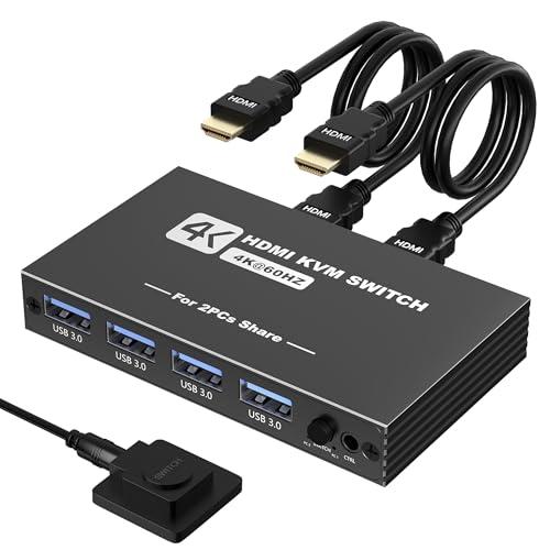 【互換品】 KVMスイッチ HDMI 2入力1出力 パソコン2台モニター1台切り替え 5Gbps U...