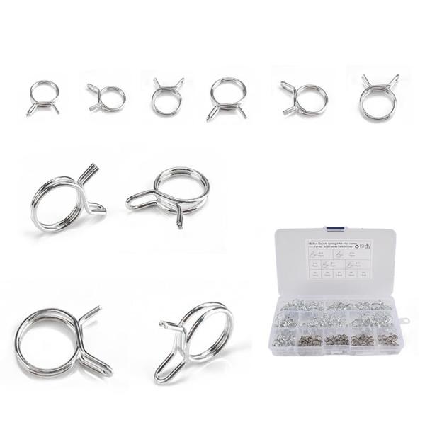 ホースクリップ ダブルワイヤー スプリングホースクランプ 150個セット 燃料ホース 調整可能 10...