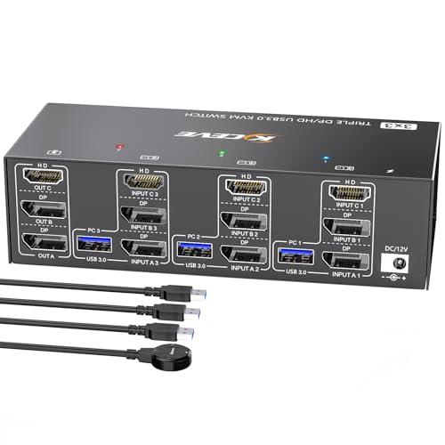トリプル モニター KVM 2 DisplayPort + HDMI USB 3.0 KVM スイッ...