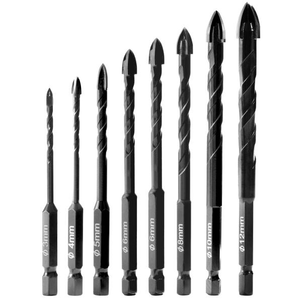 ドリルビット 黒超硬合金 チタンコーティング 7本セット 超硬ドリル ガラスドリルビット コンクリー...