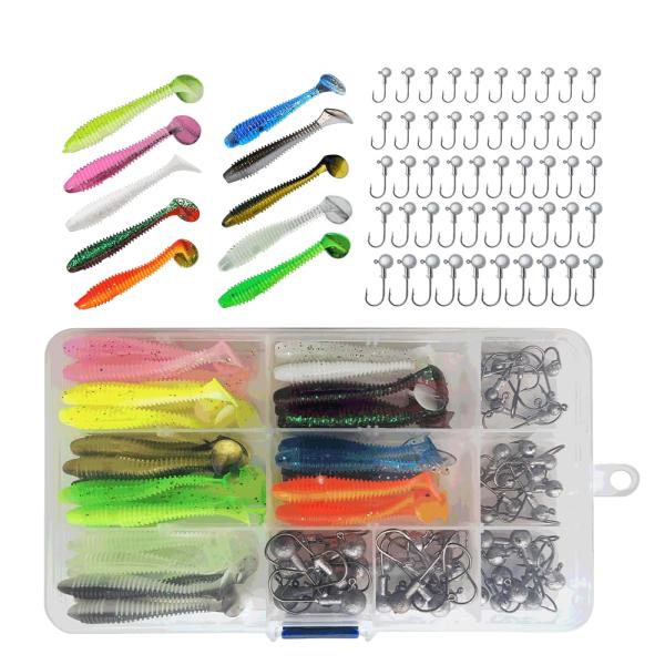 ワーム ルアー ルアーセット ジグヘッド 100個セット（ワーム5.5cm 10色50個、ジグヘッド...