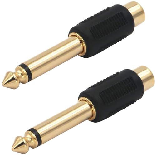フォンアダプタプラグ 6.35mmオス-RCAメス変換アダプタ 金メッキオーディオアダプタ プラグコ...