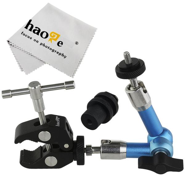 Haoge 7インチ ステンレススチール 関節式摩擦マジックアーム 大きなクランプ付き HDMI L...