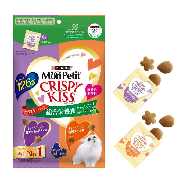 モンプチ クリスピーキッス 猫用おやつ バラエティパック 総合栄養食キャットニップ入り 2種のアソー...