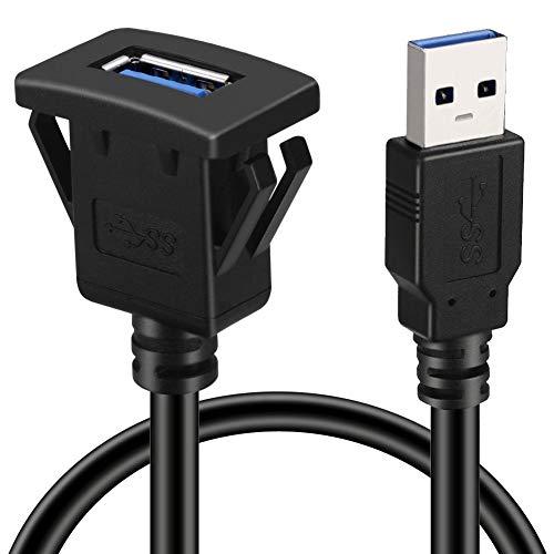 LBSC スクエアシングルポートUSB 3.0パネルフラッシュマウント延長ケーブル、バックル付き、カ...