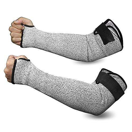 夢の物 防刃アームカバー 作業用 耐切創レベル5 指穴付き ロング 肘まで けが防止 耐摩耗 難燃性...