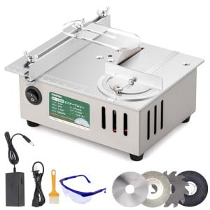 Huanyu ミニテーブルソー 7段変速 卓上テーブルソー 鋸刃4枚付き 9000RPM 0-15MM鋸刃昇降 0-180°角度調節切断 木材/｜SOLVERTEX