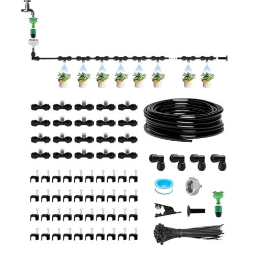 ミストシャワー 屋外 直角アダプター付き 自動散水セット ホース 灌漑システム 噴霧ノズル 散水ノズ...