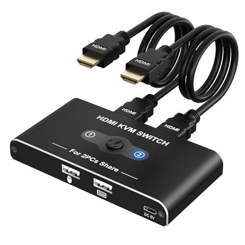 【互換品】 USB 切替器 KVMスイッチ HDMI 2入力1出力 パソコン2台モニター1台切り替え...