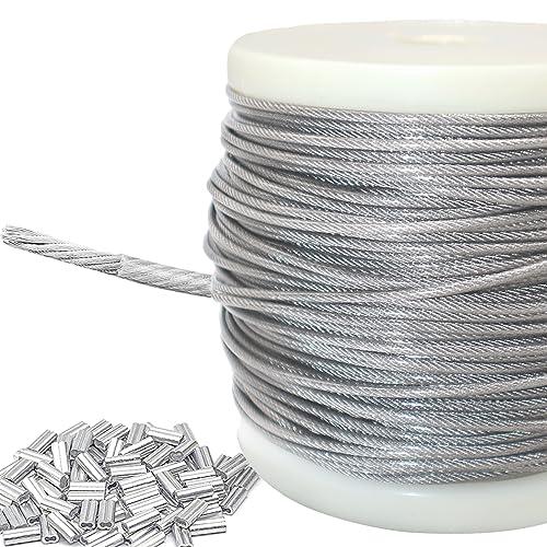 ワイヤー ステンレスワイヤー 径3.0mm 100m巻 構成7×7 ステンレスロープ ビニール被覆 ...