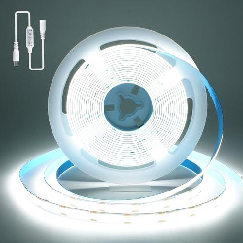 COB LEDテープライト 5M ストリップライト DC12V 昼光色 調光器付き 6000k 明る...