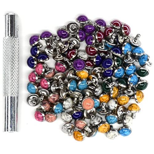starPG 8.5mm ターコイズ風 飾り カシメ リベット 10色 各10個 合計 100個 セ...