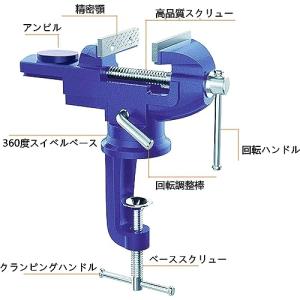 最大開口75mm 小型卓上万力青 360°回転...の詳細画像2