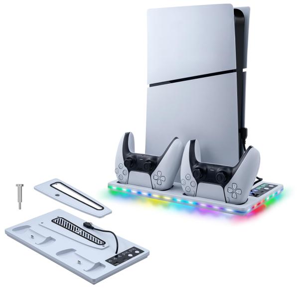 Mcbazel 新型PS5 Slim/旧型PS5 縦置き 冷却充電スタンド 3段階調整可能な風速 R...