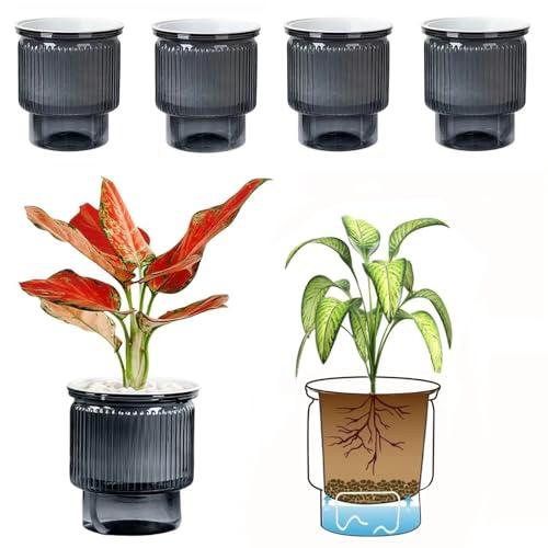 Coollooda 給水プランター 4個セット底面給水鉢 二重構造 自動給水 底面 貯水槽付 給水ひ...