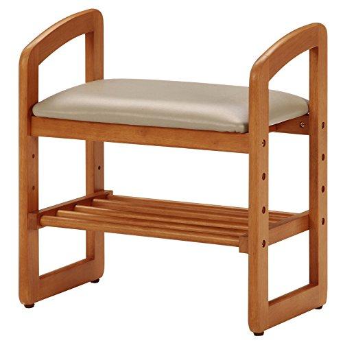 不二貿易 玄関椅子 玄関ベンチ 幅50×奥行30×高さ54cm ナチュラル 木製 高さ調節可能 棚付...