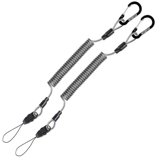 ATUSIDUN カールコードストラップ ステンレスワイヤ 強力 コイルストラップ 伸びる カラビナ...