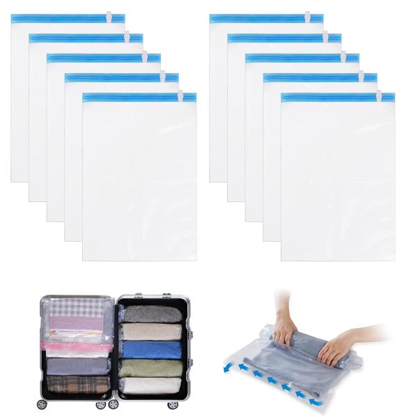 Hoxhyon 圧縮袋 旅行 衣類圧縮袋 40*60cm（10枚）約80％圧縮 真空あっしゅく袋 洋...