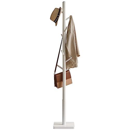 YMYNY ポールハンガー 木製 ラバーウッド 安定スクェアベース 高さ三段階調節 8つフック 組み...