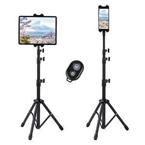 タブレット スタンド Phone/Ipadスタンド 三脚 2in1タブレットホルダー 360度回転 伸縮式 滑り止め 5-12.9インチスマホ/