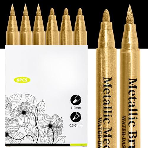 金色 ペン ゴールドマーカーペン 2種類のペン先 耐水インク/速乾/0.5~5mm線幅 アクリル白筆...