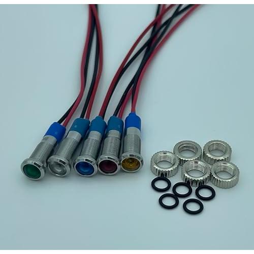 防水LEDインジケーターバルブ5個セット | 5色のユニバーサルカラー |6mm DC12-24V ...