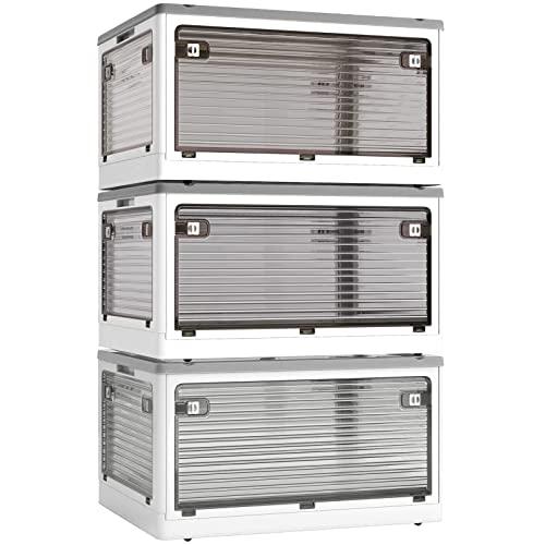 X XUNTAO収納ボックス 折りたたみ蓋付き 積み重ね 全方向から取り出せる 3個セット 収納ケー...