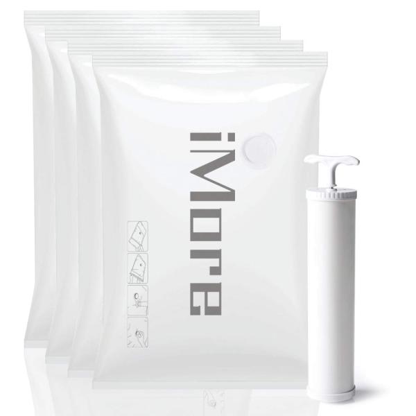 iMore 布団圧縮袋 4枚入100×80cm ポンプ付き LLサイズ な収納力 衣類 密封性高い ...