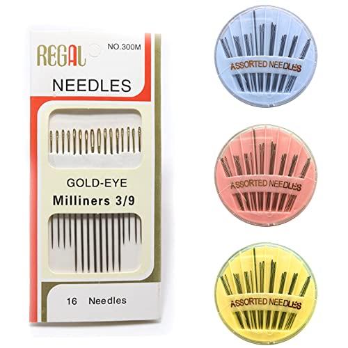 Coollooda 手縫針 手縫い針 糸通し 裁縫針 縫い針 針穴の大きい針セット 革用縫い針 丸針...