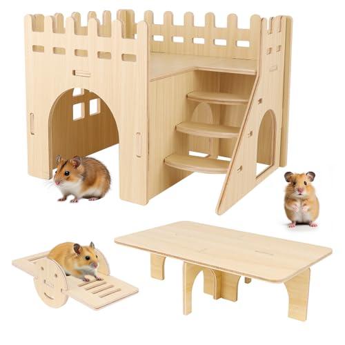 IRRVIN 3点セット ハムスター ハウス 木製 ハムスター おもちゃ 厚い 丈夫 耐久性 取り付...