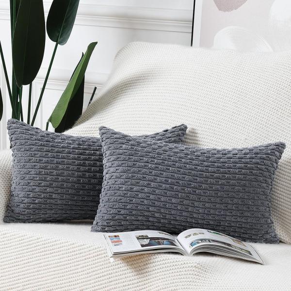 Madizz クッションカバー 2枚セット 柔らかい コーデュロイ 装飾的な 枕カバー 贅沢 スタイ...