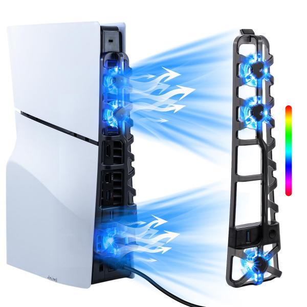 Mcbazel 新型 PS5 Slim用 冷却ファン RGBライト付き 低ノイズ 高度冷却技術 三つ...