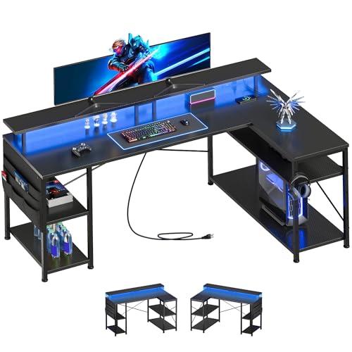 YeTom ゲーミングデスク幅130cm l字デスク LEDライト付き pcデスクコーナーデスク 棚...
